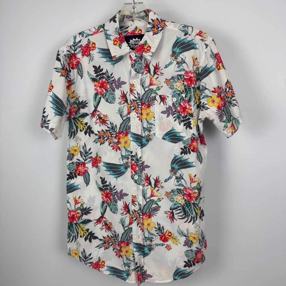 Batman Classic TV Series Mens Small White Floral Tropical Button Down Shirt